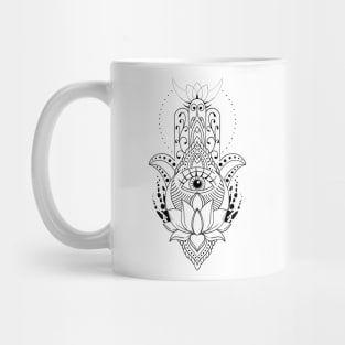 Hamsa hand symbol with lotus flower. Decorative pattern in oriental style. Mug